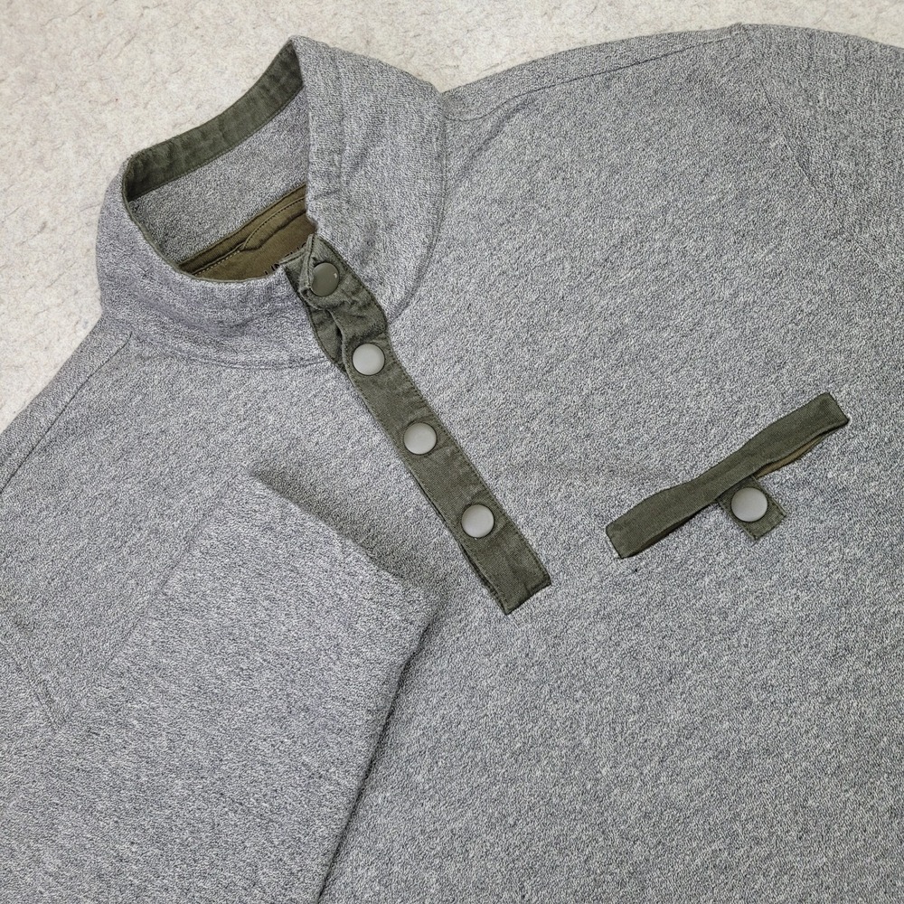 Untuckit Parkson Mock Neck Sweater Men L‎ Green Gray Snap Button Fleece Pullover